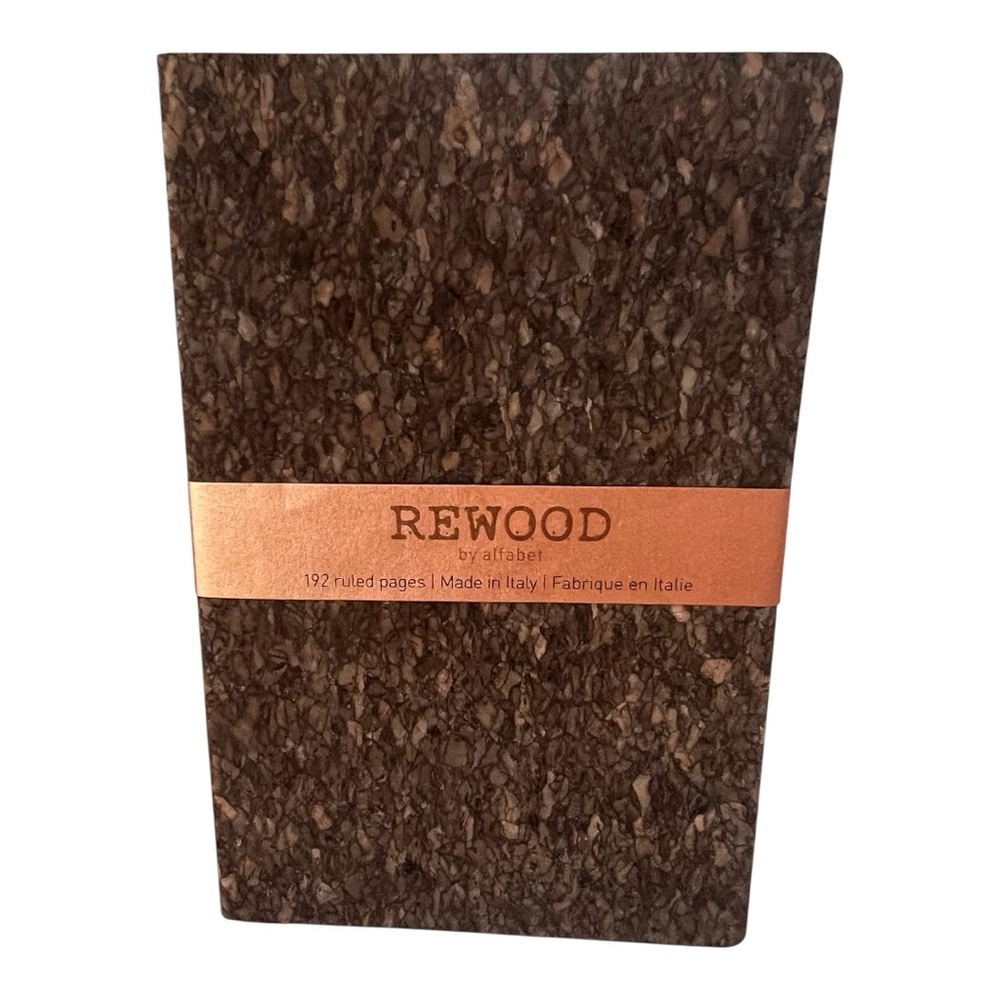 REWOOD By Alfabet 192 Ruled Pages Notebook Cork Style Brown Made In Italy NEW